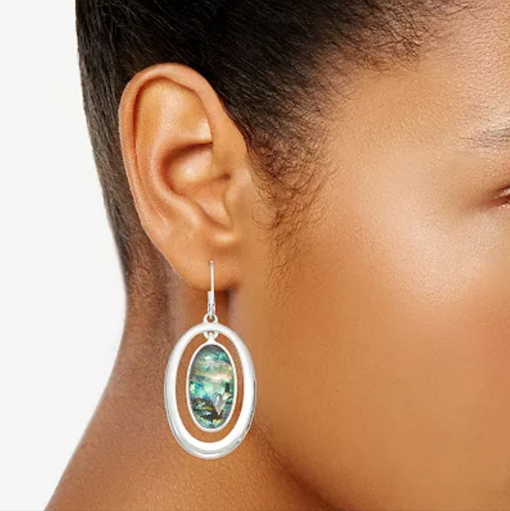 Napier Silver-Tone Abalone Orbital Drop Earrings